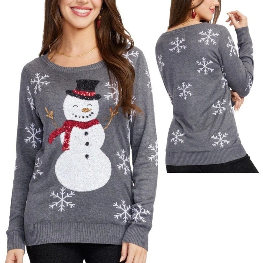 TIPSY ELVES Christmas Snowman Snowflake Sweater Gray Holiday Winter Top XS NWOT